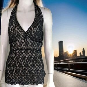 Black Lace Halter Top M White House Black Market NWT